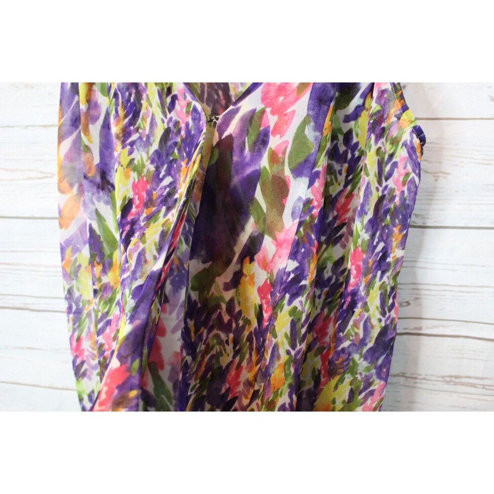 CAbi Petals Top #730 XS Watercolor Floral Sheer Faux Wrap Sleeveless Blouse - Picture 4 of 6